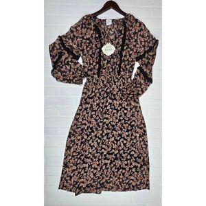 Knox Rose Sheer Long Sleeve Midi Dress Small